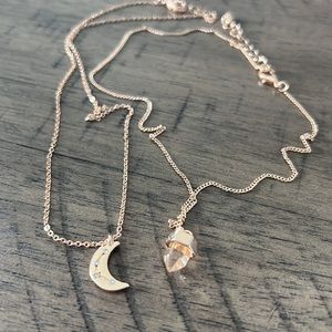 Rose gold moon and faux crystal layering necklaces